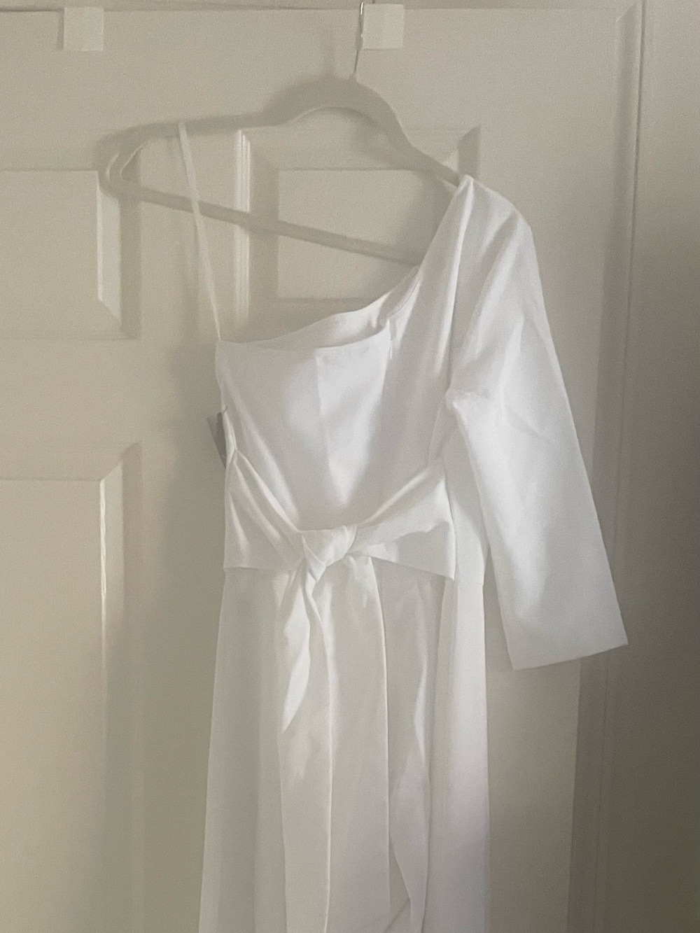 White One-Shoulder Tie-Waist Jumpsuit